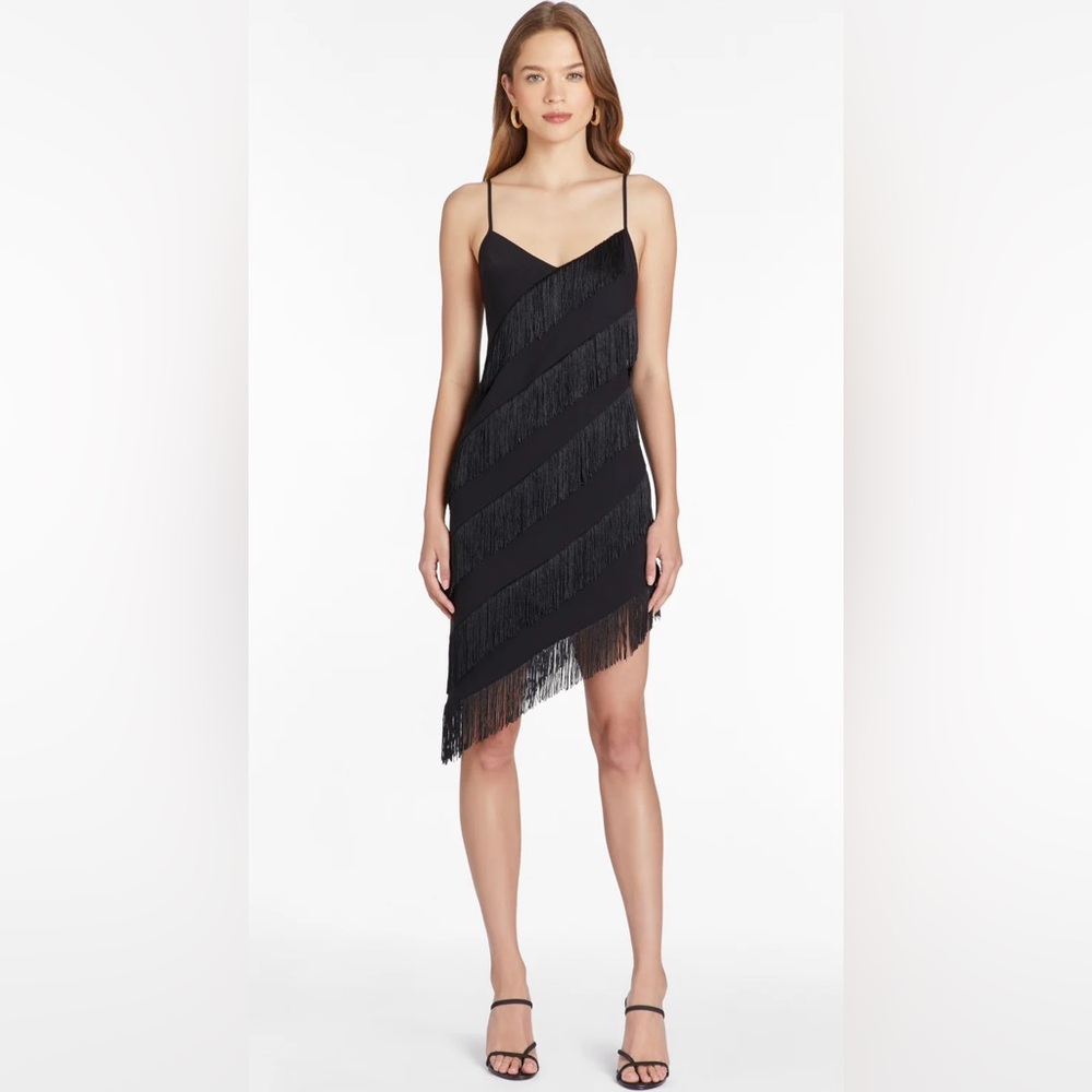 NWT Amanda Uprichard Belladonna Fringed Asymmetric Midi-Dress Black